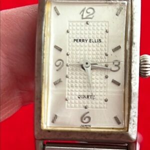 Vintage Perry Ellis Silver Rectangular Quartz Watch